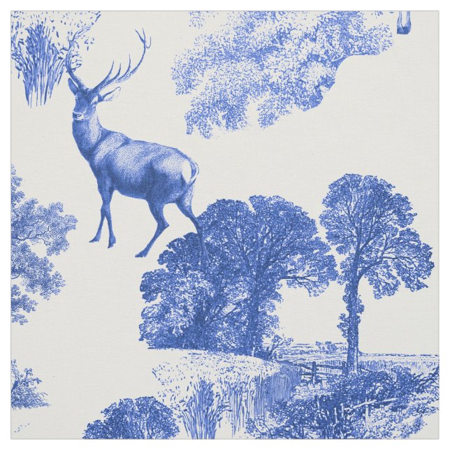 Blue Classical French Country Toile Deer Pattern Fabric (Swatch)