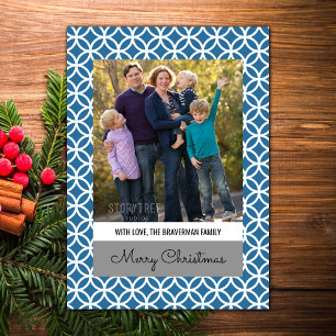 Blue Classy Diamond Holiday Photo Flat Card