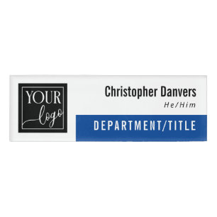Blue Clean Logo Personal Pronouns Employee Name Tag
