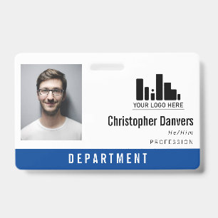 Blue Clean Logo Personal Pronouns Office Employee ID Badge