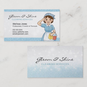 Blue Cleaning Lady at your Service Brown Hair Business Card