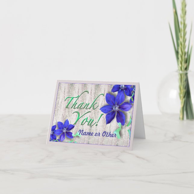 Blue Clematis Custom Thank You Note Card (Front)
