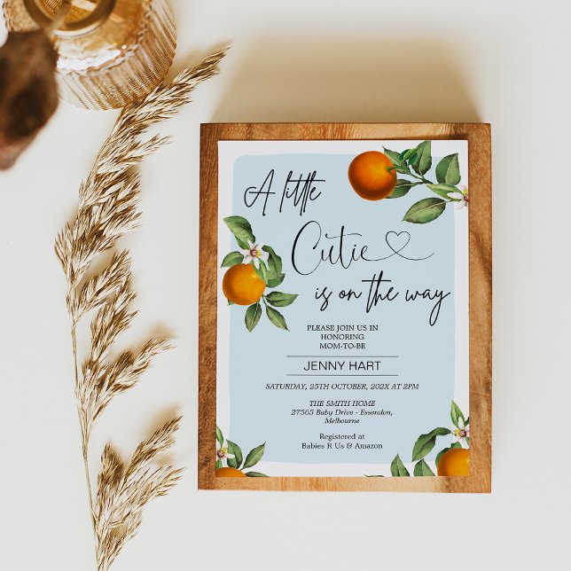 Blue Clementine Oranges Little Cutie Baby Shower Invitation (
Boys Clementine Baby Shower Invitation, Little Cutie on the Way, Clementine Oranges Baby Shower )