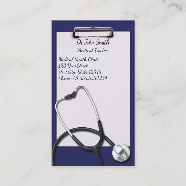 Blue Clipboard with Medical Stethoscope Appointment Card (Front)