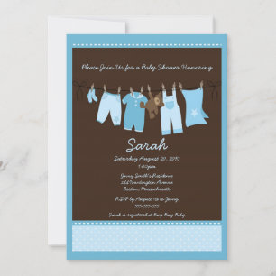 Blue Clothesline Baby Shower Invitation