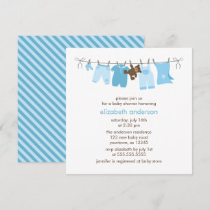 Blue Clothesline Boy Baby Shower Invitation
