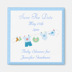 Blue Clothesline Save The Date Baby Shower Magnet