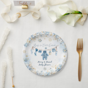 Blue ClothestLine Cold Outside Baby Boy Shower Paper Plate