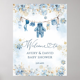 Blue ClothestLine Cold Outside Baby Boy Shower Poster
