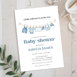 Blue ClothestLine one boy Baby Shower  Invitation