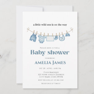 Blue ClothestLine one boy Baby Shower Invitation