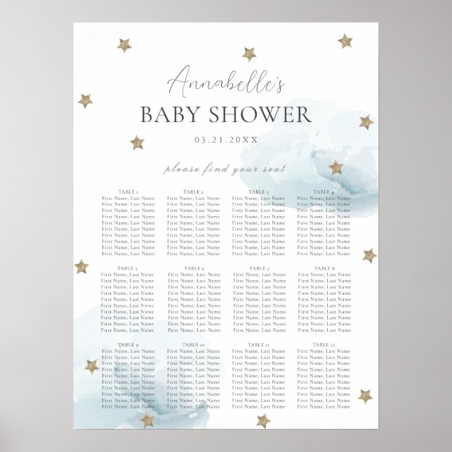 Blue Cloud 9 Stars Baby Shower Seating Chart (Front)