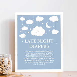 Blue Cloud Baby Shower Late Night Diapers Game Poster