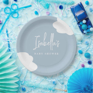 Blue Cloud Baby Shower Minimalist Sky Paper Plate