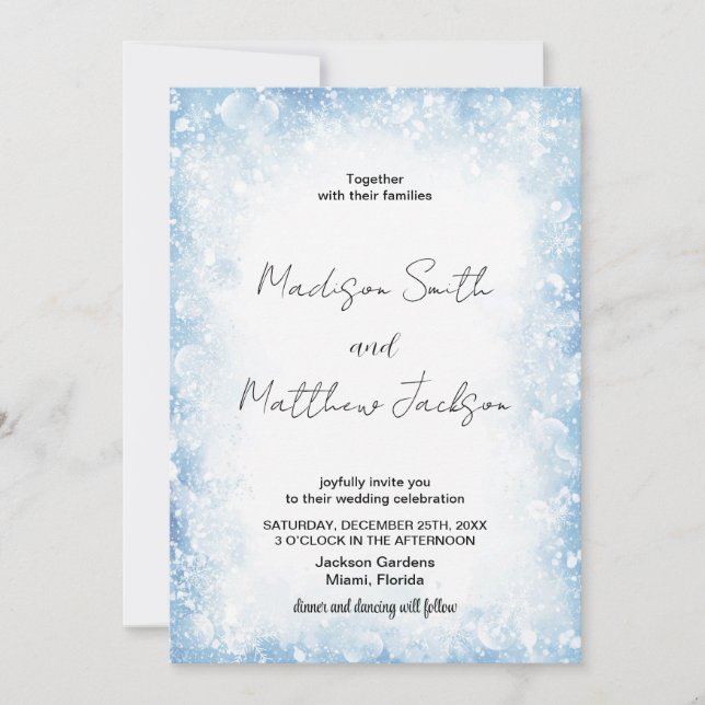Blue Cloud Snows Wedding Invitations (Front)