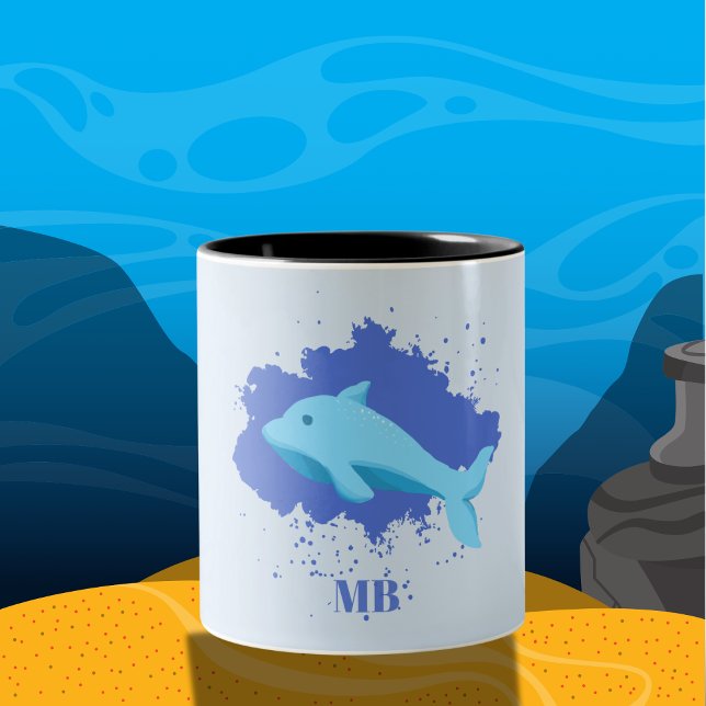 blue cloud with whale name initials monogram Two-Tone coffee mug (Creator Uploaded)