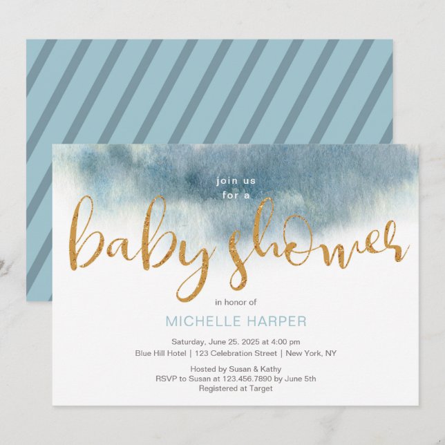 Blue Clouds Baby Boy Shower Invitation (Front/Back)