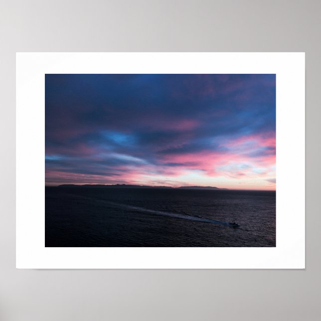 Blue Clouds Boat Sunset Colour Photography Poster (Front)