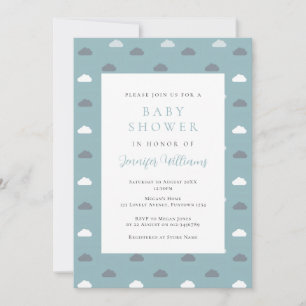 Blue Clouds Boy Baby Shower Invitation