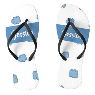 Blue clouds on white flip flops