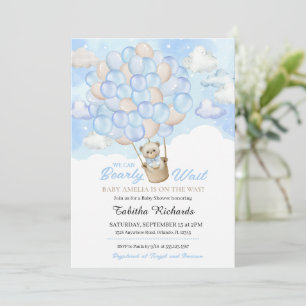Blue Clouds Teddy Bear Hot Air Balloon Baby Shower Invitation