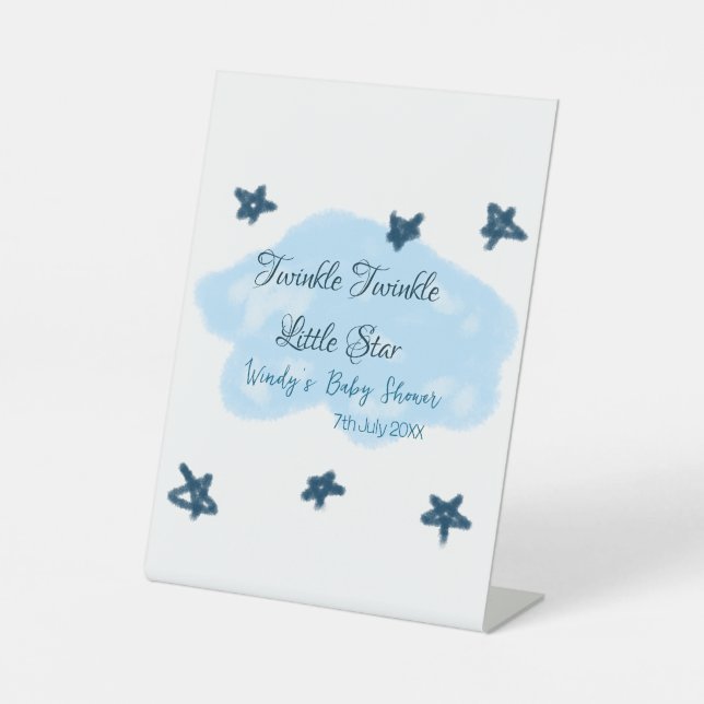 Blue clouds twinkle Twinkle Little Star baby showe Pedestal Sign (Front)