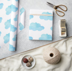 Blue Clouds Watercolor  Wrapping Paper