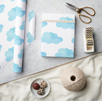 Blue Clouds Watercolor  Wrapping Paper
