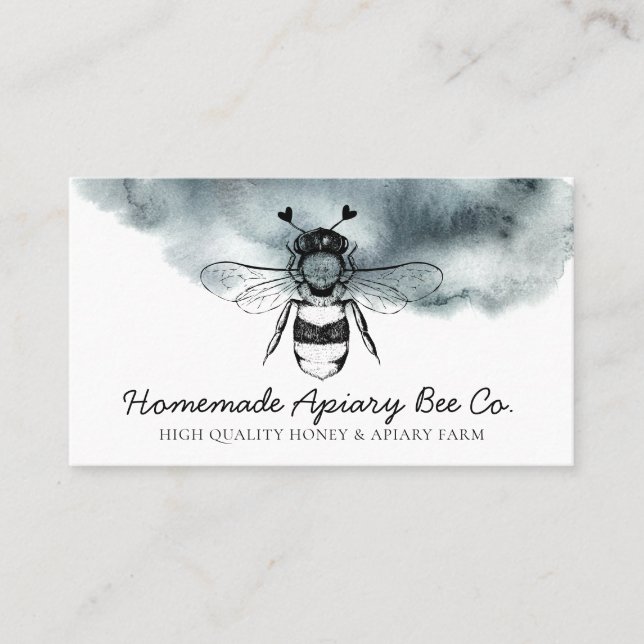 Blue Cloudy Heart Apiary Honey Bee Business Card (Front)