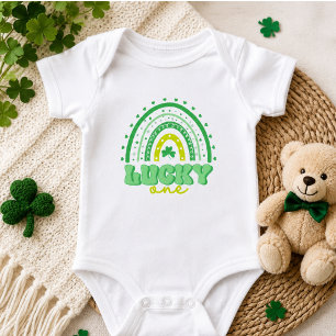Blue Clover & Rainbow Lucky One First Birthday Baby Bodysuit