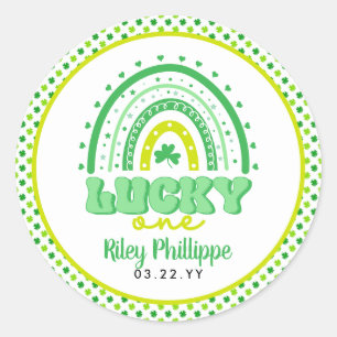 Blue Clover & Rainbow Lucky One First Birthday Classic Round Sticker