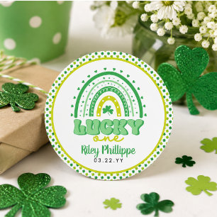 Blue Clover & Rainbow Lucky One First Birthday Classic Round Sticker