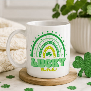 Blue Clover & Rainbow Lucky One First Birthday Coffee Mug