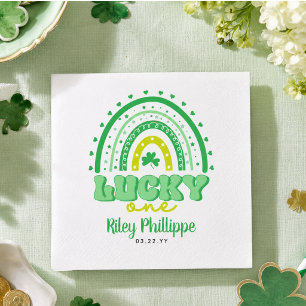 Blue Clover & Rainbow Lucky One First Birthday Napkin