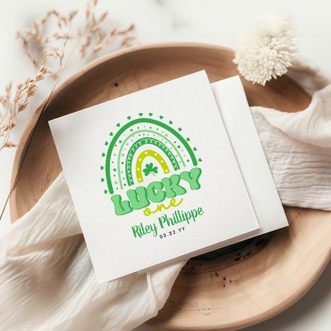 Blue Clover & Rainbow Lucky One First Birthday  Napkin (Creator Uploaded)