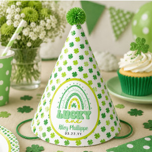 Blue Clover & Rainbow Lucky One First Birthday  Party Hat