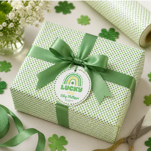 Blue Clover & Rainbow Lucky One First Birthday Wrapping Paper
