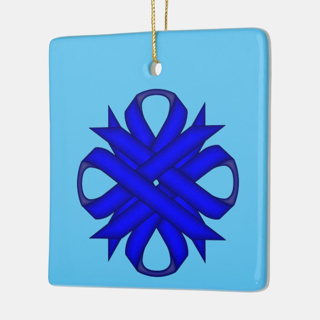 Blue Clover Ribbon by Kenneth Yoncich Ceramic Ornament (Left)