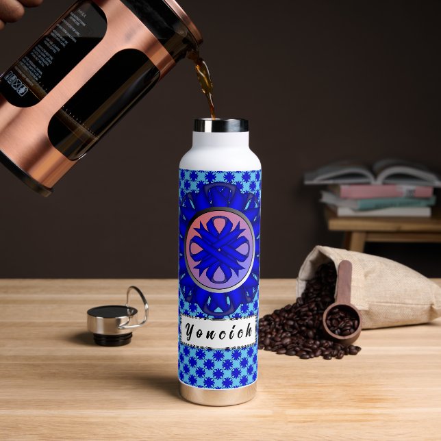 Blue Clover Ribbon by Kenneth Yoncich Water Bottle (Coffee)