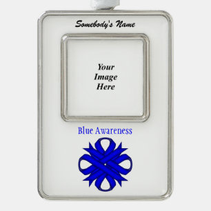 Blue Clover Ribbon Tmpl (V-O) by Kenneth Yoncich Silver Plated Framed Ornament
