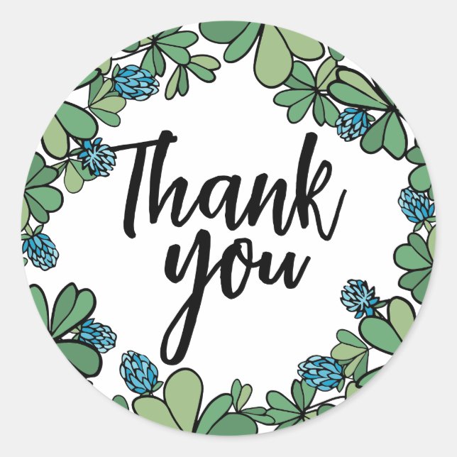 Blue Clover Wreath Lucky Thank You Classic Round Sticker (Front)