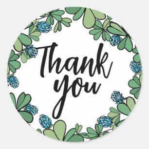 Blue Clover Wreath Lucky Thank You Classic Round Sticker