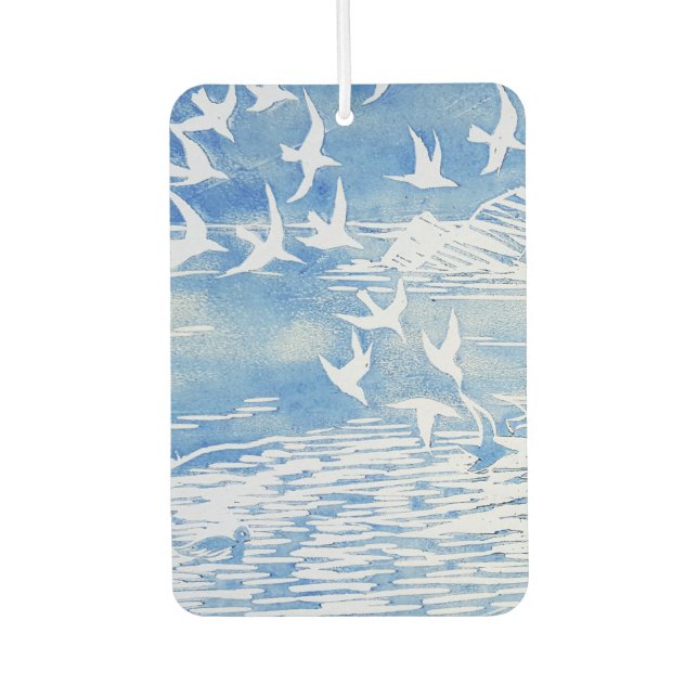 Blue Coast Birds Modern Watercolor Art Car Air Freshener (Front)
