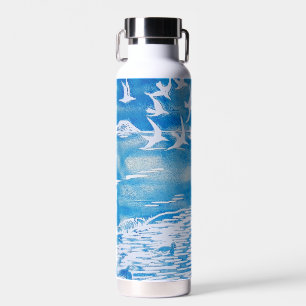 Blue Coast Birds Modern Watercolor Art Water Bottle