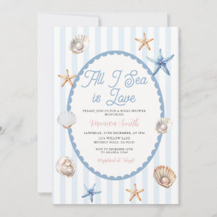 Blue Coastal All I Sea Is Love Bridal Shower Invitation