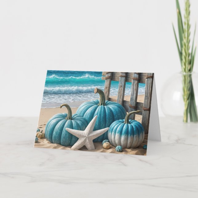 Blue Coastal Autumn Pumpkins For Birthday Card (Front)