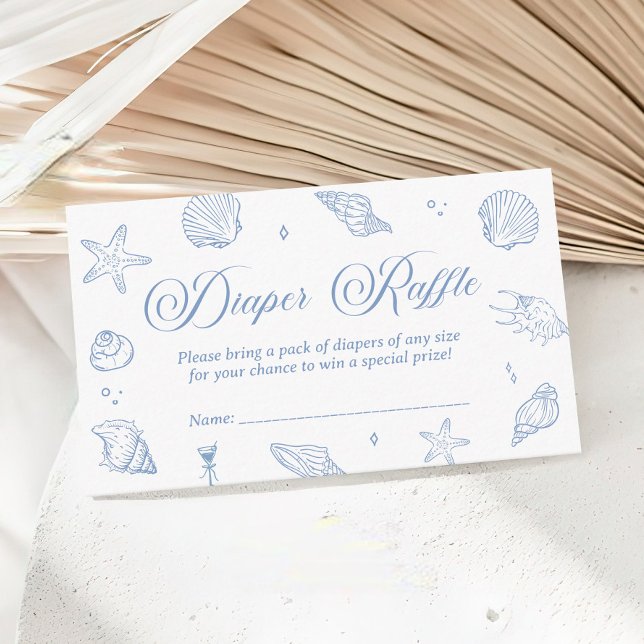 Blue Coastal Baby Shower Diaper Raffle Ticket Enclosure Card (Creator Uploaded)