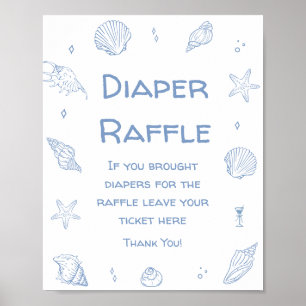 Blue Coastal Beach Baby Shower Diaper Raffle  Poster
