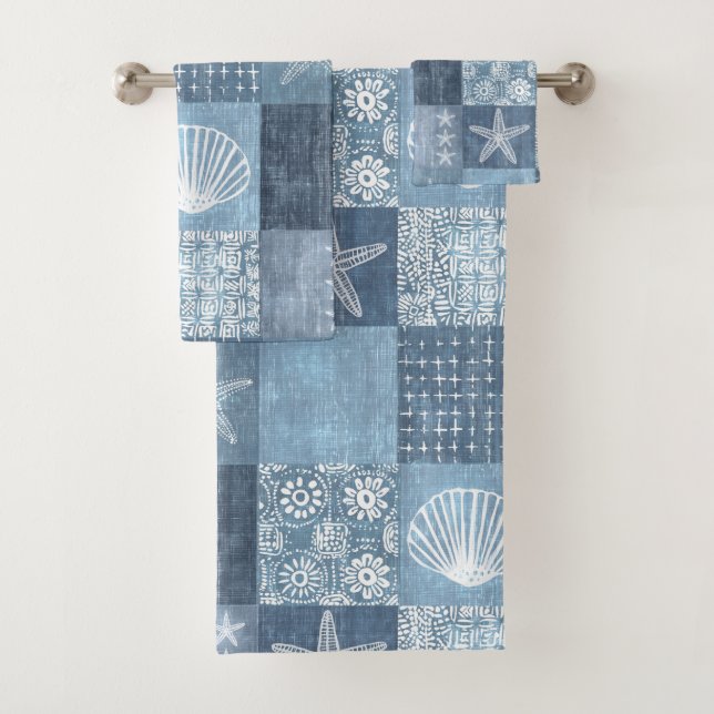 Blue Coastal Boho Bath Towel Set (Insitu)