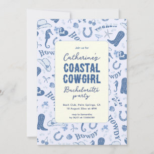 Blue Coastal Cowgirl Bachelorette Party Invitation
